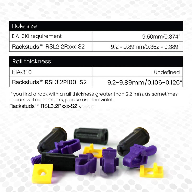 Rackstuds P20 Series II - Server Rack Screws 20-Pack | Cage Nut Replacement Purple 3.2mm/0.126" | A Faster, Easier Solution for Rack mounting Gear in 19" Racks with Square Punched Vertical Rails - Image 3